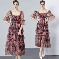 Robe Costume Lumière Long Élégant Noir Motif à Fleurs Satin Plissé Doux Gitan