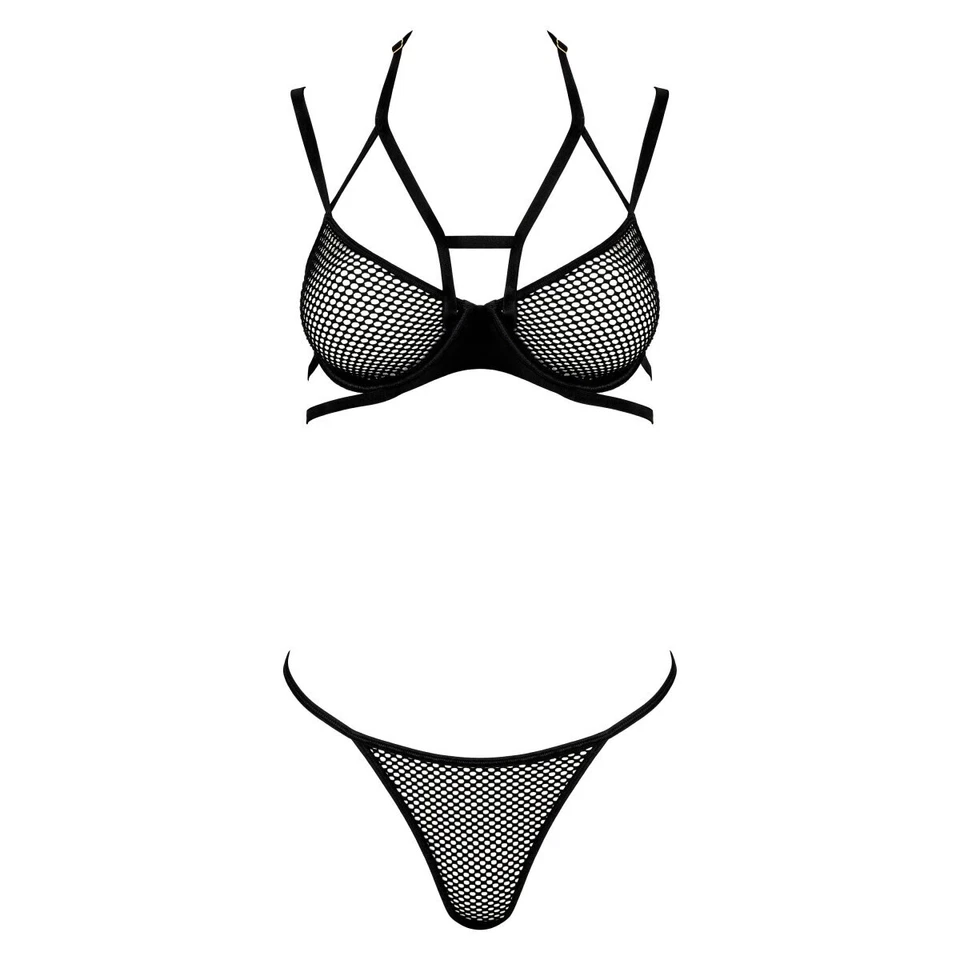 KOTEK NETZ SET BH STRING NETZ SCHWARZ clubwear bügel gothic - Bild 3 von 3