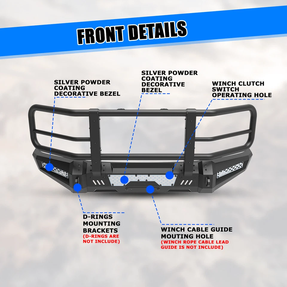 Heavy Duty Steel Black Front Bumper w/2*LED Lights For 2015 2016 2017 Ford F-150 Foto 3 de 4