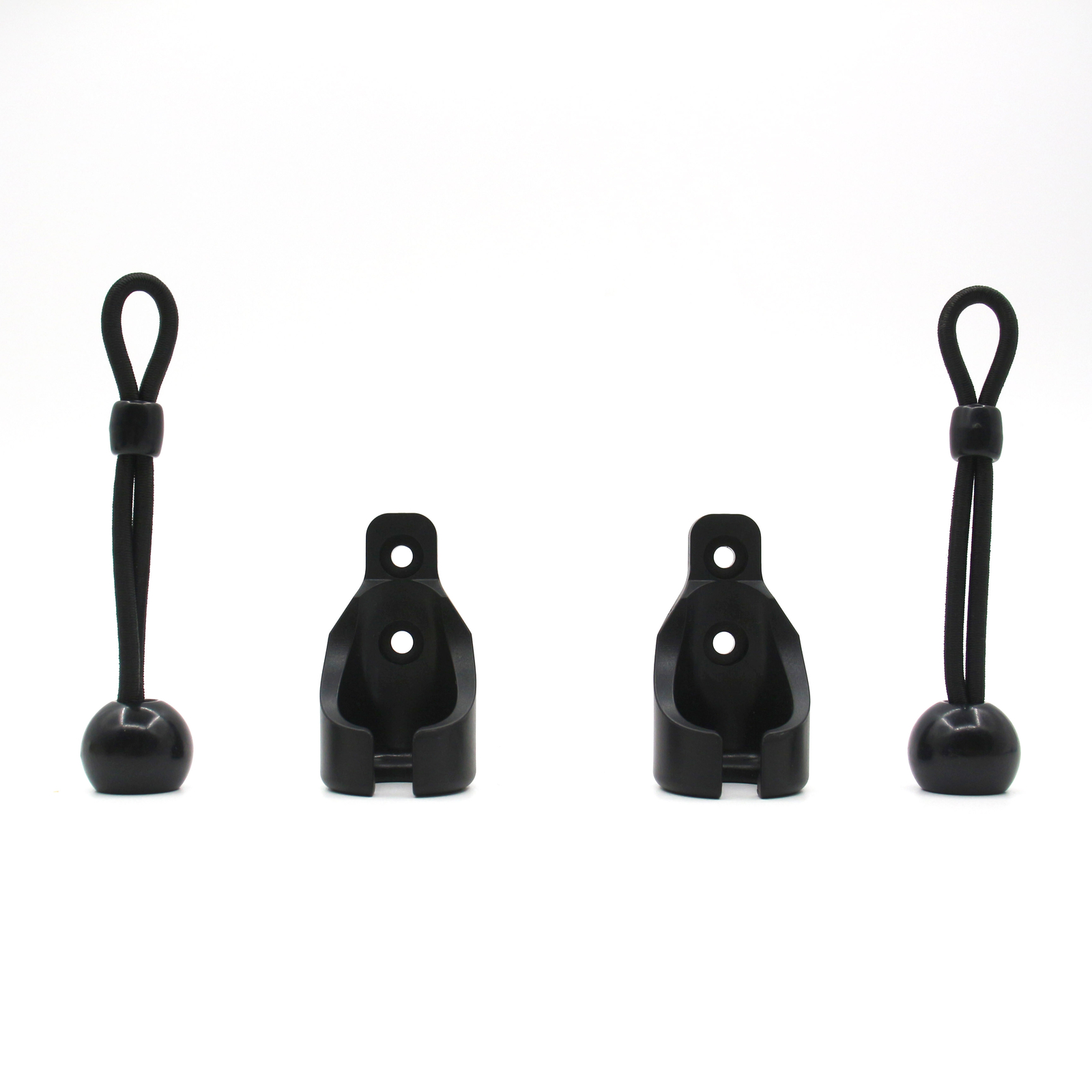 Exterior roller shade bungee tie downs with Circle receiver bungee