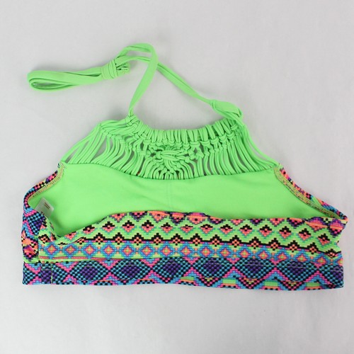 Justice Neon Multicolored Swimsuit Halter Top, Girls Size 12, Pre-Owned - Picture 2 of 5