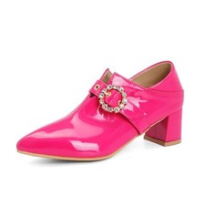 Women's Rhinestone Dress Mid Block Heel Buckle Pointed Toe Pumps Shoes 48/49/50