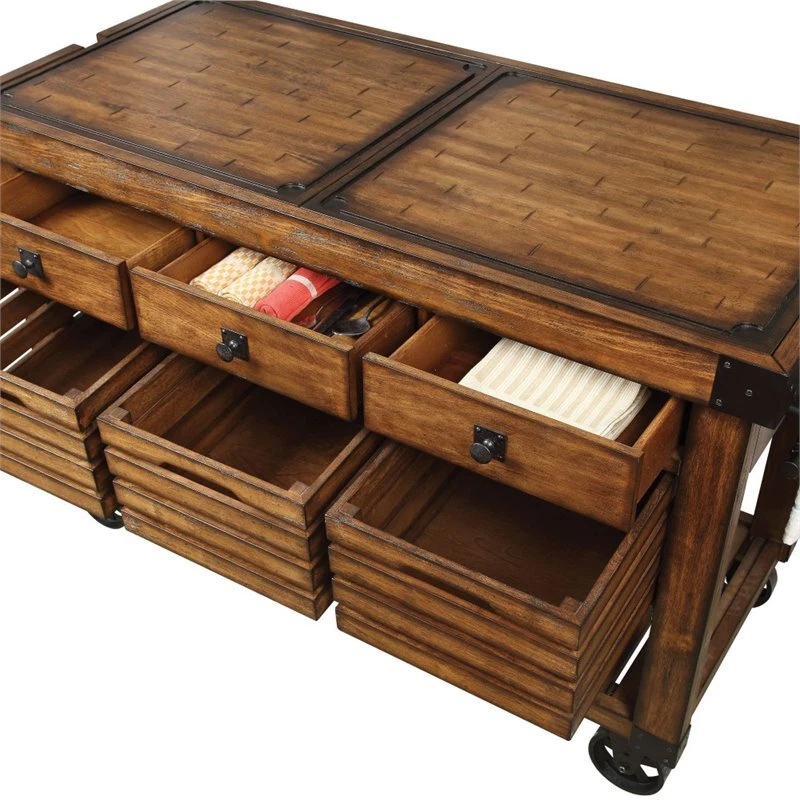 Carrinho de cozinha ACME Kaif 3 gavetas madeira com 3 cestas em castanha angustiante - Imagem 2 de 3