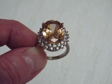 Silver Peach  White Gemstone Ring Size 6