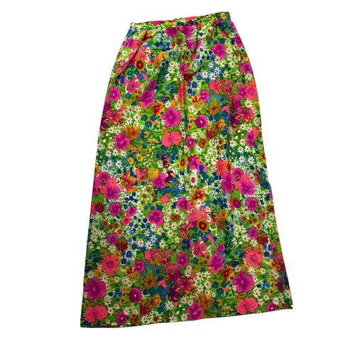 Vtg 70's NEON Barkcloth PSYCHEDELIC MoD Retro FLOWER POWER Hippie Skirt 26 - Picture 2 of 9