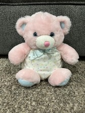 Vintage Teddy Bear Plush Pastel Rattle Stars Terry Cloth Ears And Feet Pink Blue