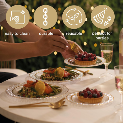 20 Piatti Dessert In Plastica Con Bordo Argento - 19cm, Riutilizzabili Per Feste - Foto 11