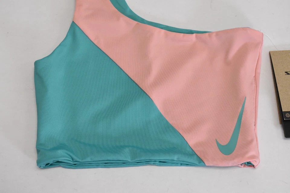Top de bikini reversible 3 en 1 Nike Swim para mujer color bloque verde azulado y rosa S $41 Foto 2 de 4