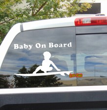 BABY ON BOARD DECAL STICKER VINYL surfer surfing surf board parent funny parody
