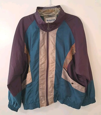 Vintage 90s Westport LTD Colorblock Womens L Windbreaker Teack Suit Jacjet Y2K