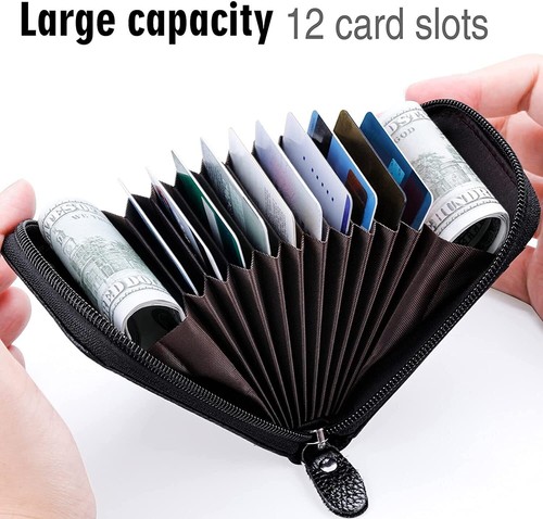 Cartera de cuero con cremallera pequeña con bloqueo RFID para hombre con soporte para tarjetas de crédito cambio - Imagen 5 de 8