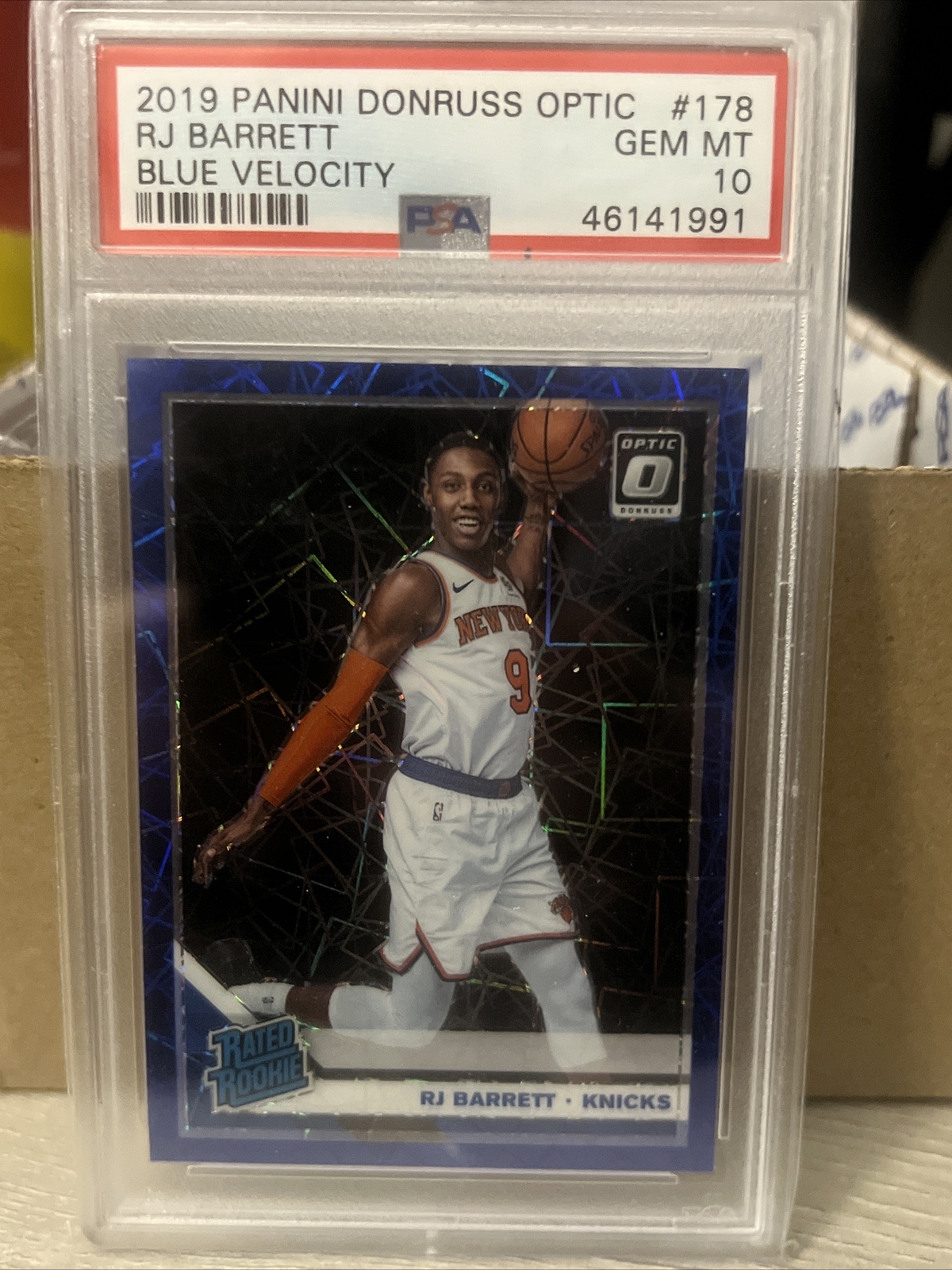 Rj Barrett 2019 panini donruss optic #178  blue velocity rookie prizm psa 10