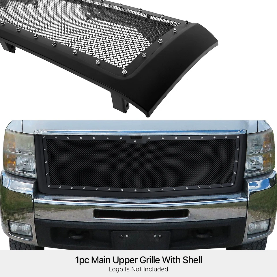 Fits 2007-2010 Chevy Silverado 3500/2500 Upper Black Rivet Mesh Package Grille - Image 3 of 3