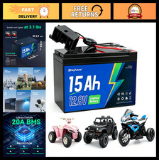 12V 15Ah Lithium LiFePO4 Battery Upgrade for Power Wheels, Kids Ride-On Toys, 20