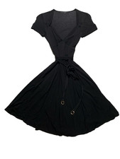 Gucci by Tom Ford AW2002 Black Silk Dollhouse Dress GG Gold Buckle Belt Size S