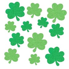 Shamrock Cutouts, St Patricks Day Decorations Clover Cut Outs, Glitter Green