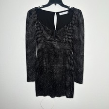 ASTR The Label Black Velvet Metallic V-Neck Long Sleeve Mini Cocktail Dress M