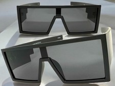 Exaggerated Modern Retro Futuristic Shield Party Raver DJ SUNGLASSES Black Frame