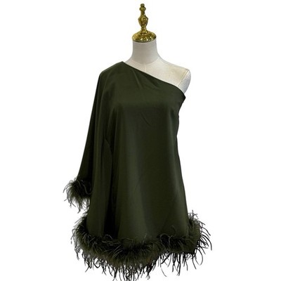 Antonio Melani SZ 0 Cosima Olive Green One Shoulder Feather Trim Mini Dress  NWT | eBay