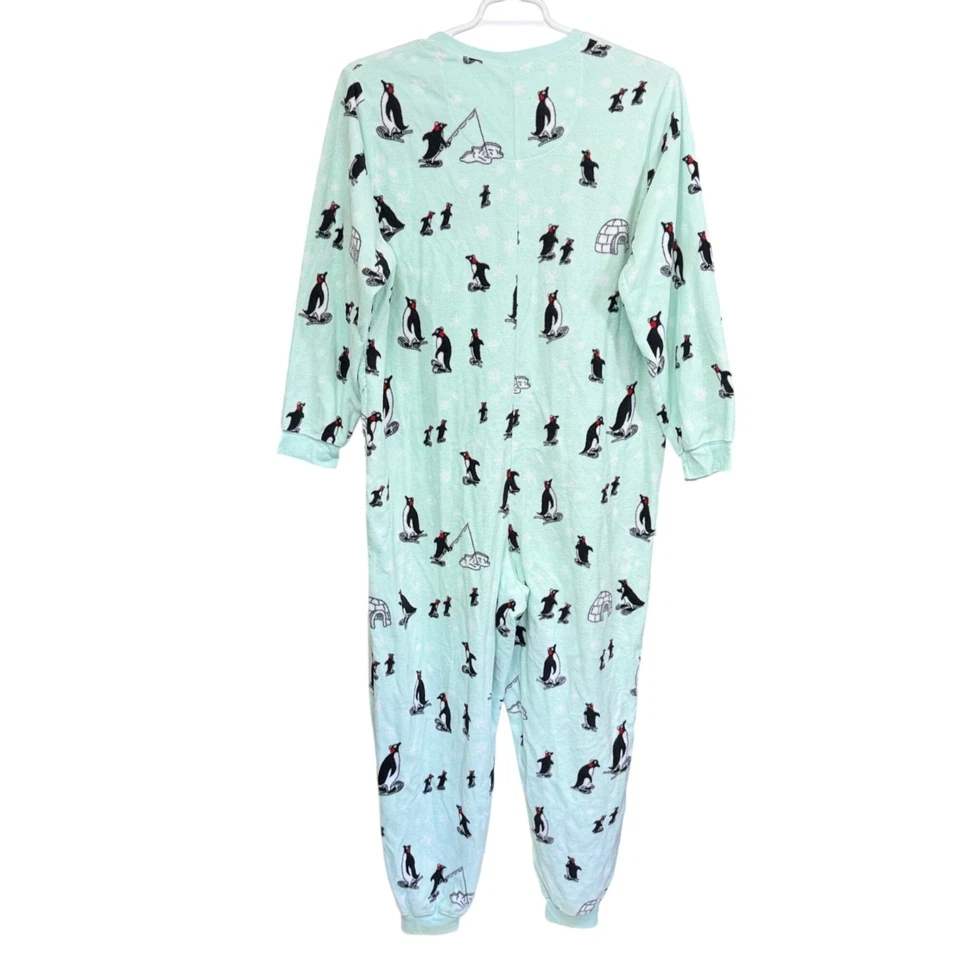 Pijama Nick & Nora para mujer polar pingüino con cremallera verde menta XXL cálido Foto 2 de 4