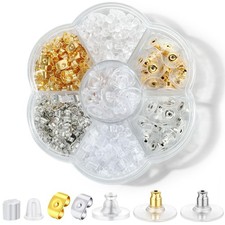 7 Styles 500PCS Earring Backs for Studs, Clear Plastic Hypoallergenic Metal