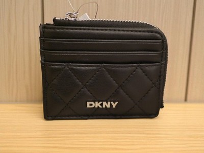 NEW W TAGS DKNY BLACK TRINA ZIP AOURND CAR CREDIT CARD ID CASE