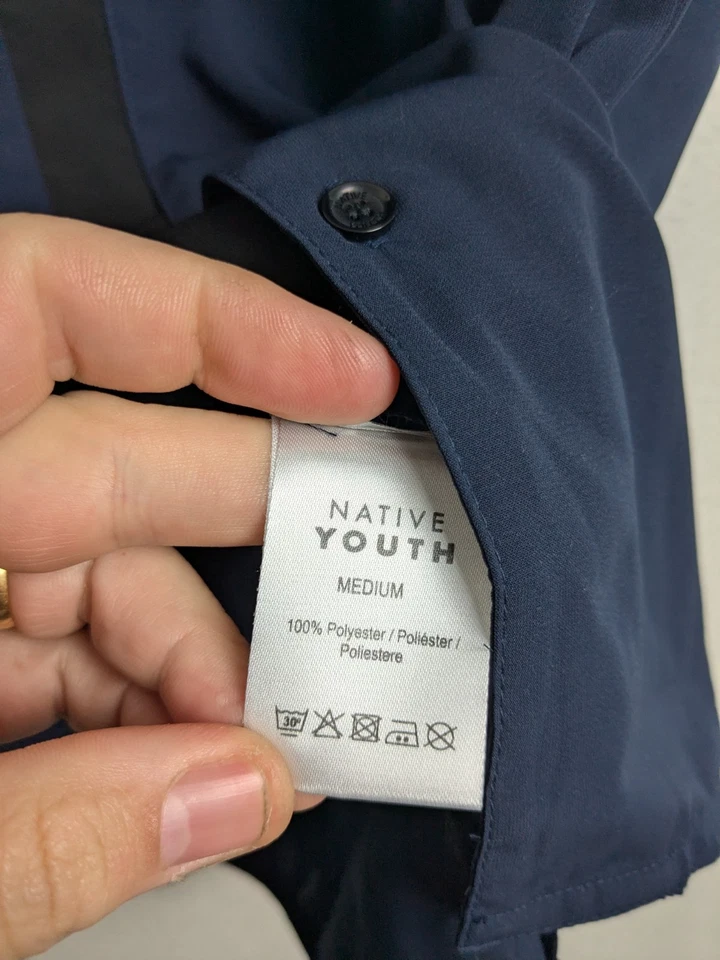 Native Youth Mens Short Sleeve Button Up casual shirt Navy Blue Size Medium New - Image 3 of 4