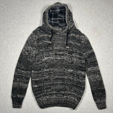 Leif Nelson Hooded Pullover Knit Sweater Men's XL Chunky Black White Heavy