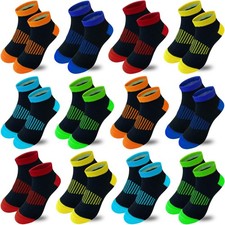 Boys Socks 12 Pairs Half Cushion Low Cut Athletic Ankle Sock Kids Sock for Boys