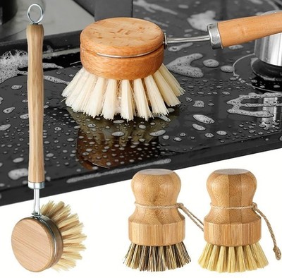 Bamboo Kitchen Cleaning Brush Eco-Friendly Dish Pot Pan Scrubber with Draining T