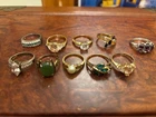 Vtg Ring Lot Gold Plated Costume Jewelry Multicolor Faux Gemstones