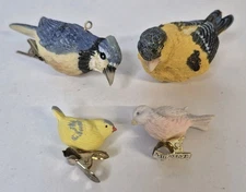 Vtg Lot Of 4 Birds Christmas Ornaments Blue Jay Finch Clip On Hanging VGC
