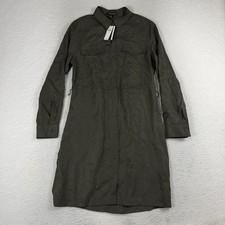 Banana Republic Shirt Dress 10 Olive Green Button Front Pocket Long Sleeve NWT