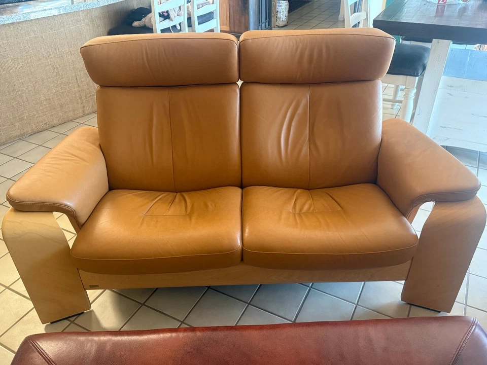 Vtg Ekornes Stressless Pegasus Leather Loveseat Dual Recliner Contemporary Wood - Image 4 of 4