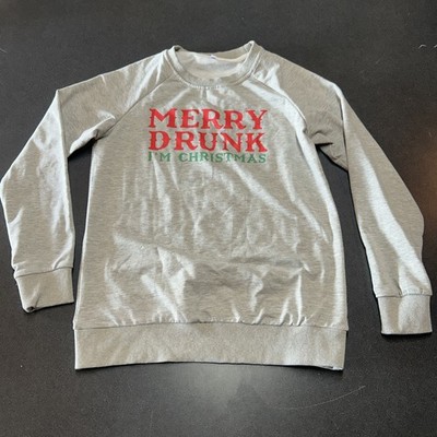 Ugly Christmas Sweater Drunk Drinking Snowman Beer Size S Gray Merry Drunk