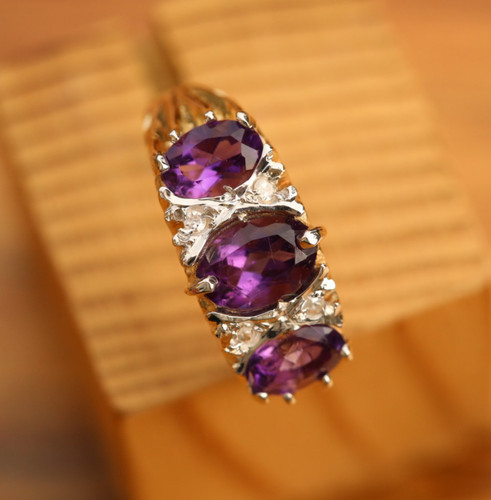 Three-Stone Amethyst and Diamond Ring