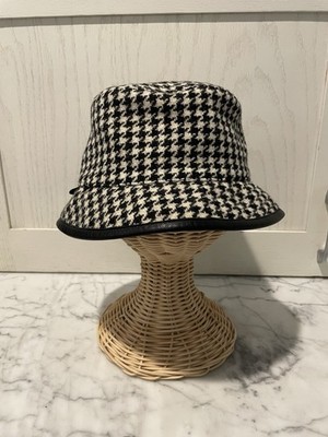 Coach Houndstooth Bucket Hat 100% Wool Leather Trim Small