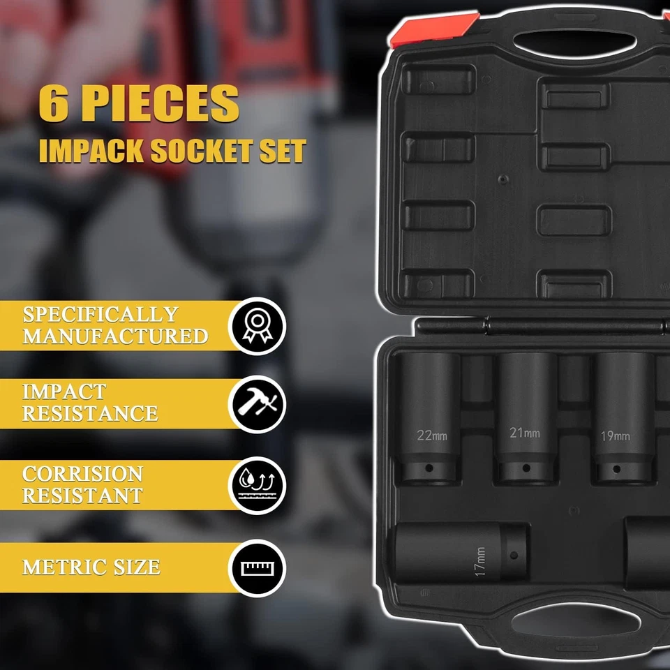 6 Pack Crank Bolt Socket Set Harmonic Balancer Impact Socket 17/19/21/22/24/27m - Image 3 of 4