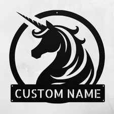 Personalized Unicorn Head Metal Sign Custom Home Decor Gift for Unicorn Lovers