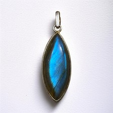 Natural Blue Labradorite Gemstone Sterling Silver Dangle Pendant
