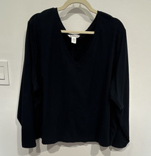 Athleta Womens Plus 3X Black Solid V-Neck Lon...