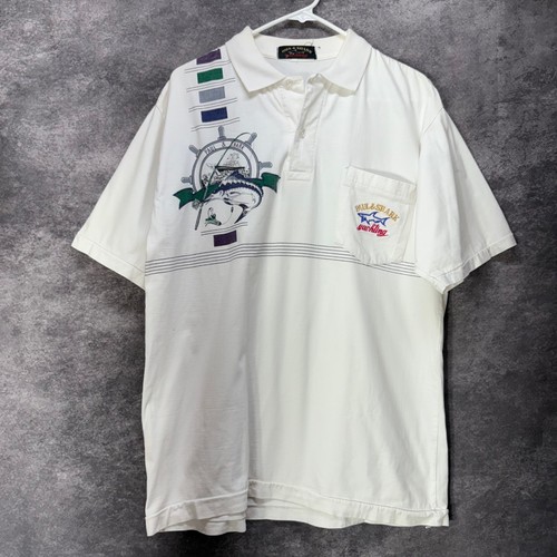 VTG Paul & Shark Yachting Embroidered Polo Shirt Mens XL White Navy Marlin