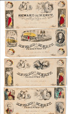 Victorian 1850s-60s Reward of Merit Card School Souvenir Hand Color Lot of 4