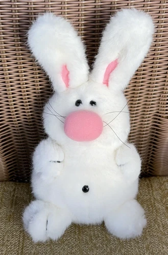 Vintage Mr. Bunny White Plush All Night Media Stuffed Rabbit Sitting 12" Korea