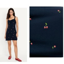 Old Navy Fit & Flare Mini Dress Crepe Blue Cherry Print Small Smocked Summer
