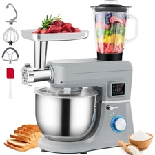 3in1 Stand Mixer 7.4Qt LCD Screen Timing 6-Speed Dough Mixer w/ Grinder Juicer