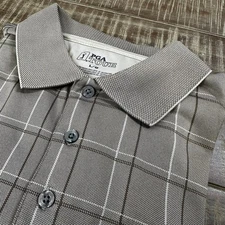 PGA Tour Men's Polo Size Large Tan Beige Check Short Sleeve Golf Shirt