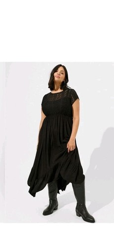 TORRID Midi Rayon Slub Lace Trim Dress 2x
