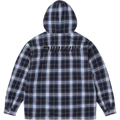 Supreme Lined Zip Up Hooded Flannel Shirt Navy | eBay