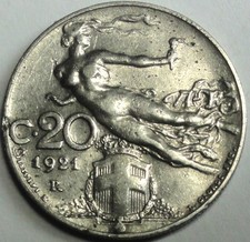 Italia 20 Centesimi 1921 R Statua della Libertà quasi vz/near xf + portamonete